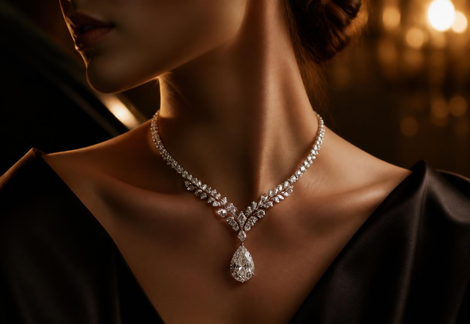 Diamond-inspired necklace worn with black silk